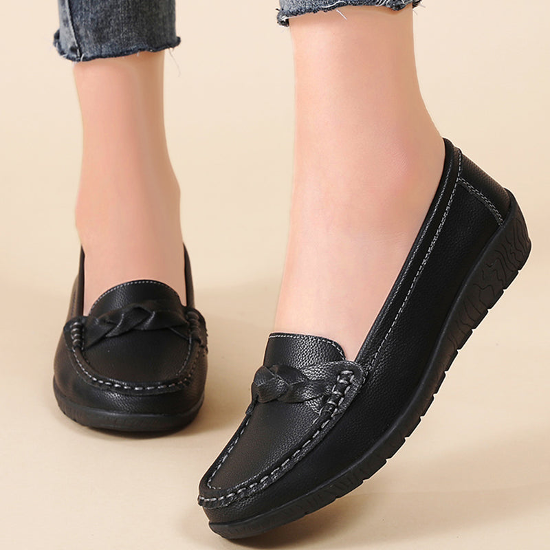 Fashion Wedge Leather Flats Women Slip On Comfortable Shoes Nurse Moccasins Outdoor Plus Size Casua 2