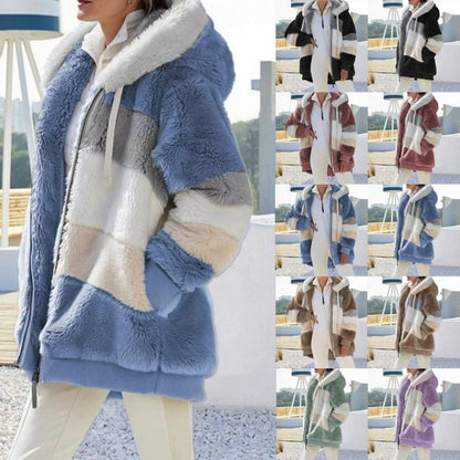 Oversized Jacket for Women, Warm Plush Hooded Coat, Loose Streetwear Outerwear, Autumn Winter Fashion