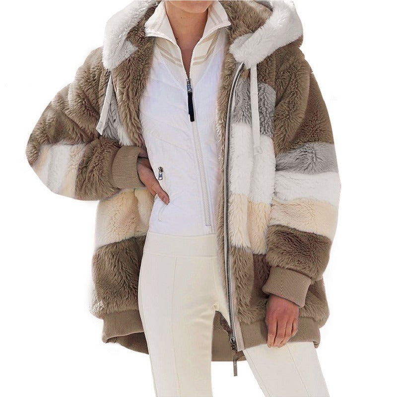 Oversized Jacket for Women, Warm Plush Hooded Coat, Loose Streetwear Outerwear, Autumn Winter Fashion