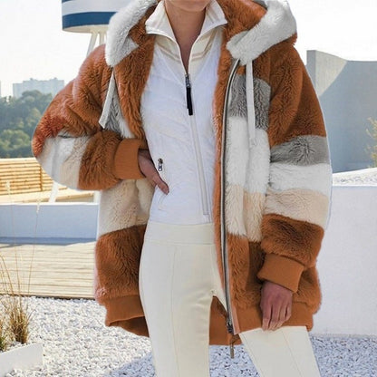 Oversized Jacket for Women, Warm Plush Hooded Coat, Loose Streetwear Outerwear, Autumn Winter Fashion