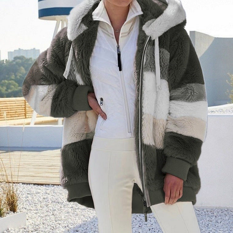 Oversized Jacket for Women, Warm Plush Hooded Coat, Loose Streetwear Outerwear, Autumn Winter Fashion