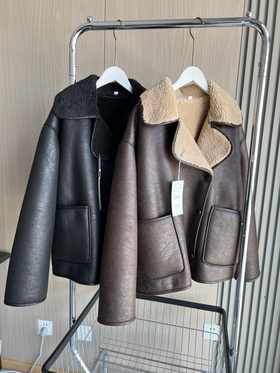 Women's Oversized Jacket, Double Sided Collar Warm Coat, Fall Winter New Arrival Long Sleeve Coat
