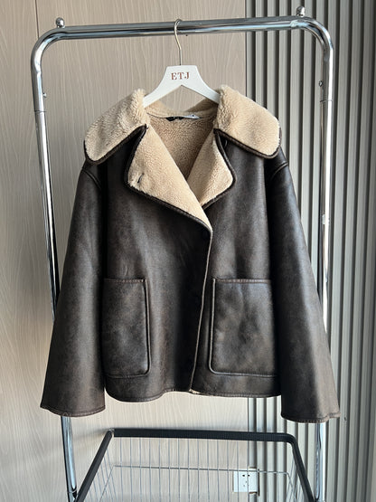 Women's Oversized Jacket, Double Sided Collar Warm Coat, Fall Winter New Arrival Long Sleeve Coat
