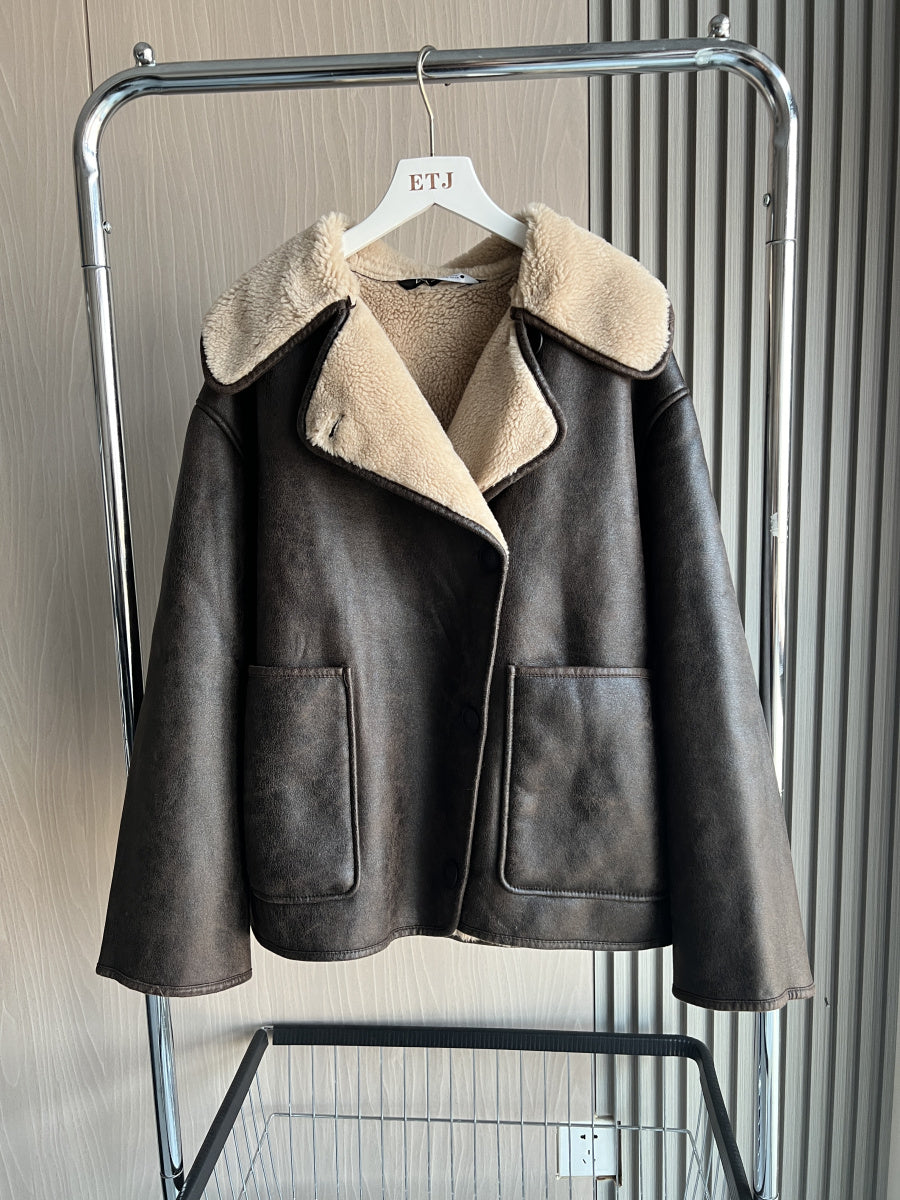 Women's Oversized Jacket, Double Sided Collar Warm Coat, Fall Winter New Arrival Long Sleeve Coat
