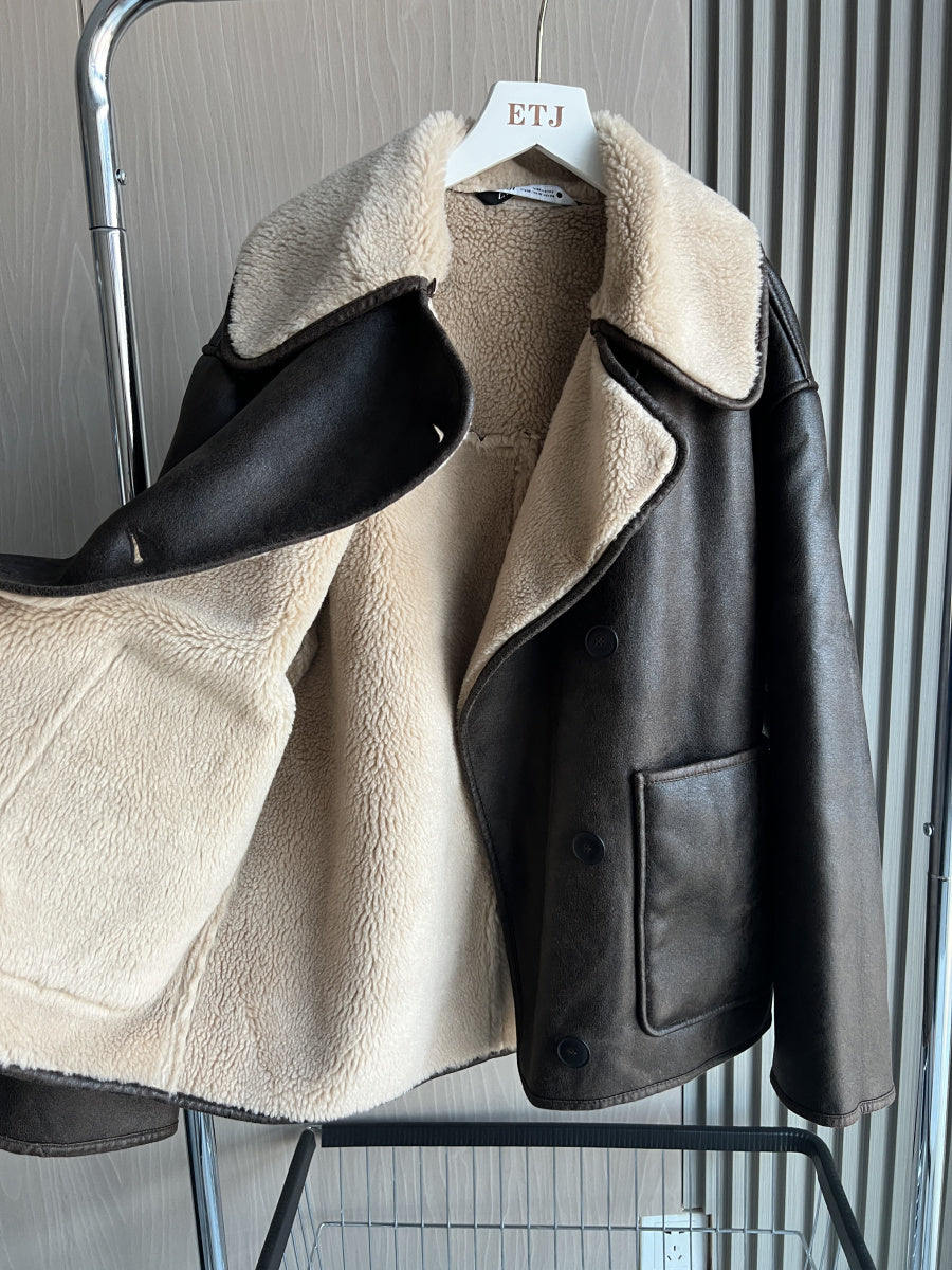 Women's Oversized Jacket, Double Sided Collar Warm Coat, Fall Winter New Arrival Long Sleeve Coat