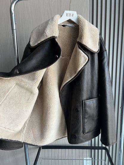 Women's Oversized Jacket, Double Sided Collar Warm Coat, Fall Winter New Arrival Long Sleeve Coat