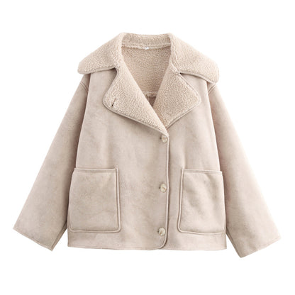 Women's Oversized Jacket, Double Sided Collar Warm Coat, Fall Winter New Arrival Long Sleeve Coat