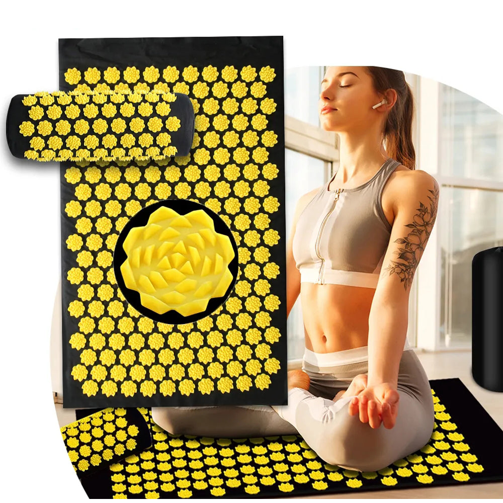 Acupressure Yoga Mat and Pillow Set, Back Spike Cushion Foot Massager Mat, Three Piece Household Fitness and Pilates Mat