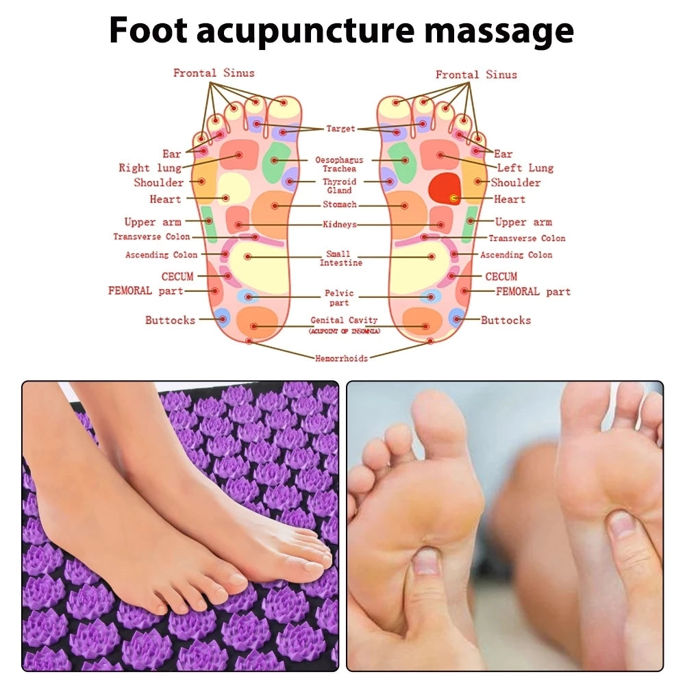 Acupressure Yoga Mat and Pillow Set, Back Spike Cushion Foot Massager Mat, Three Piece Household Fitness and Pilates Mat