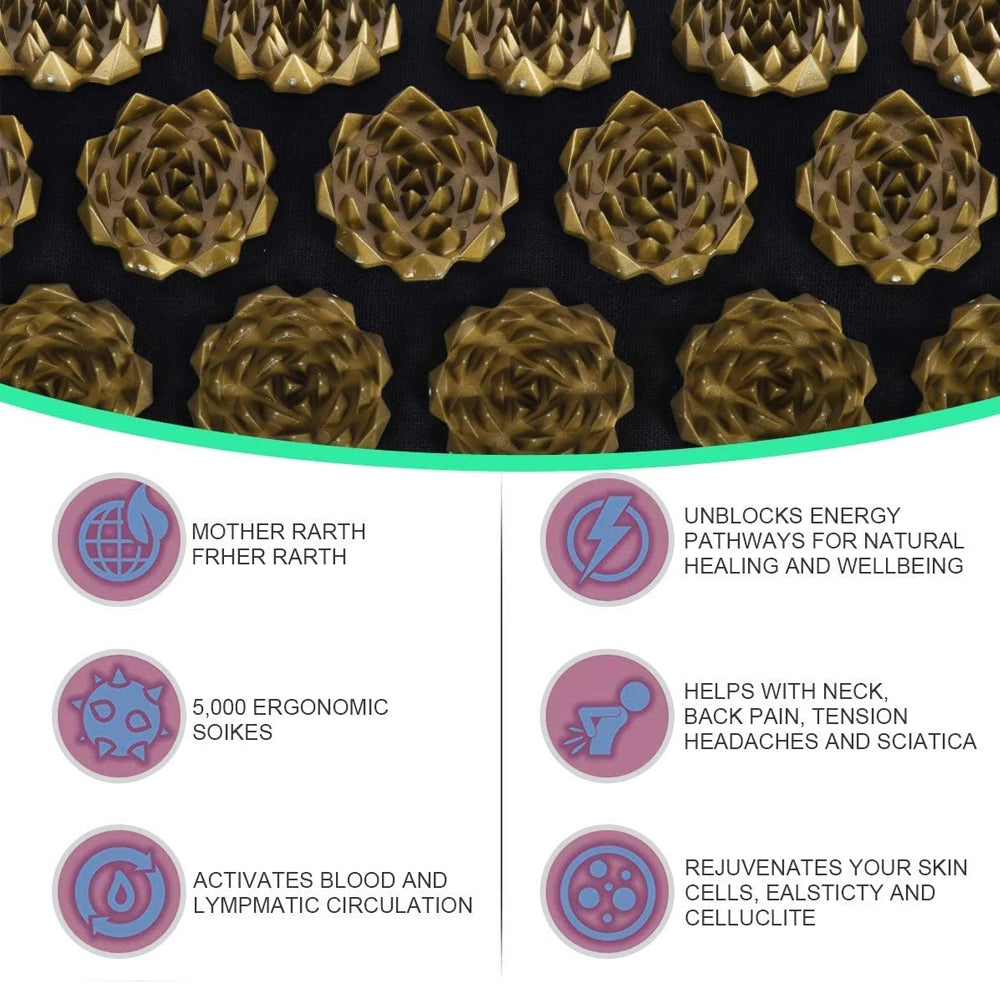 Acupressure Yoga Mat and Pillow Set, Back Spike Cushion Foot Massager Mat, Three Piece Household Fitness and Pilates Mat