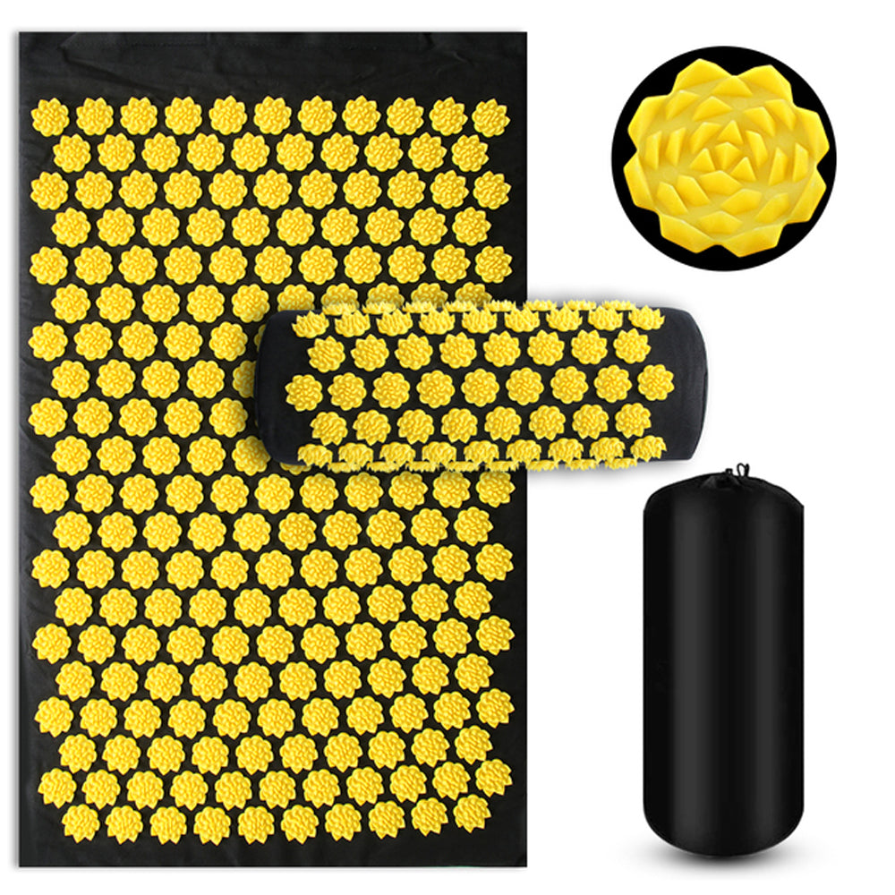 Acupressure Yoga Mat and Pillow Set, Back Spike Cushion Foot Massager Mat, Three Piece Household Fitness and Pilates Mat