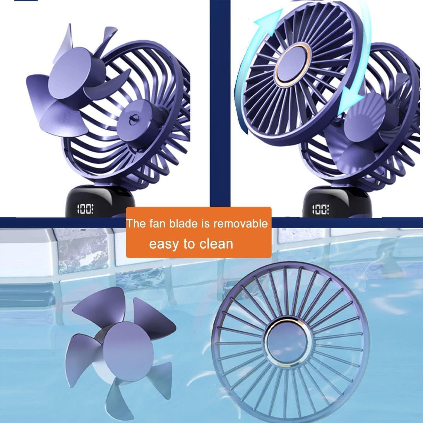 Foldable Portable Desk Fan Handheld Mini Fan 5 Speed USB Rechargeable Outdoor Neck Hanging Fan With 3