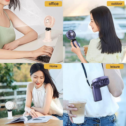 Foldable Portable Desk Fan Handheld Mini Fan 5 Speed USB Rechargeable Outdoor Neck Hanging Fan With 4