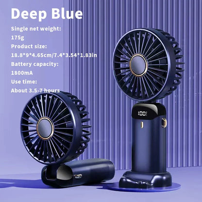Foldable Portable Desk Fan Handheld Mini Fan 5 Speed USB Rechargeable Outdoor Neck Hanging Fan With 6
