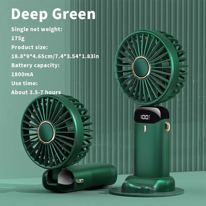 Foldable Portable Desk Fan Handheld Mini Fan 5 Speed USB Rechargeable Outdoor Neck Hanging Fan With 7