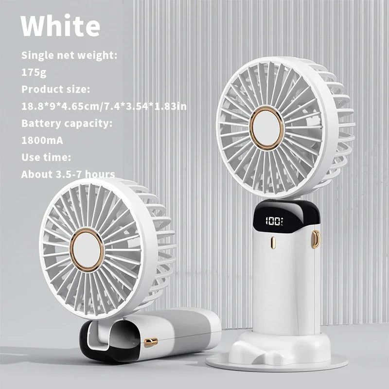 Foldable Portable Desk Fan Handheld Mini Fan 5 Speed USB Rechargeable Outdoor Neck Hanging Fan With 9