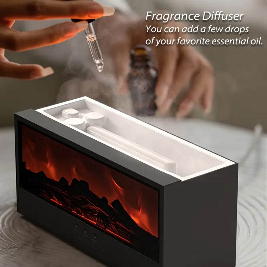 USB Powered Fireplace Humidifier and Aroma Diffuser, with Remote Control, Color Changing Lights, Adjustable Timer