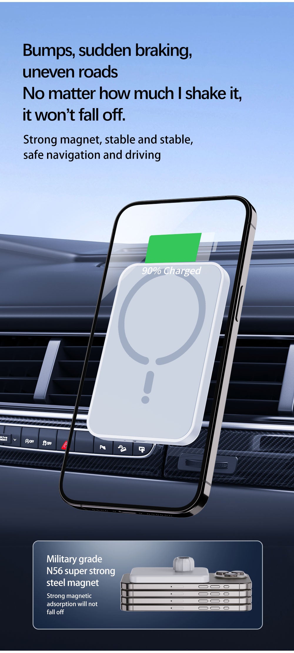 Magsafe Magnetic Car Charger, Wireless Phone Holder, Fast Car Charging Stand