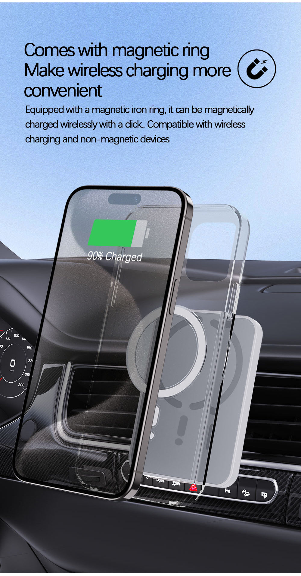 Magsafe Magnetic Car Charger, Wireless Phone Holder, Fast Car Charging Stand