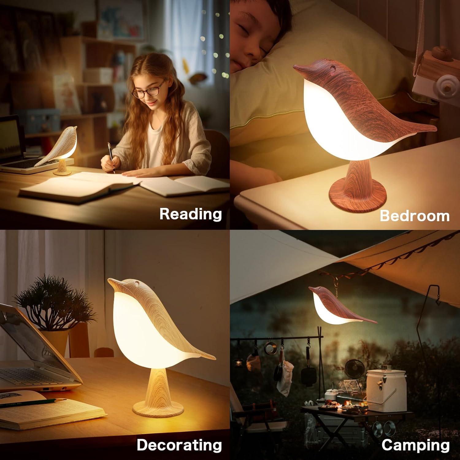 Magpie Bird Night Light, Dimmable LED Desk Lamp, Touch Controlled, Rechargeable, Aromatherapy Decor