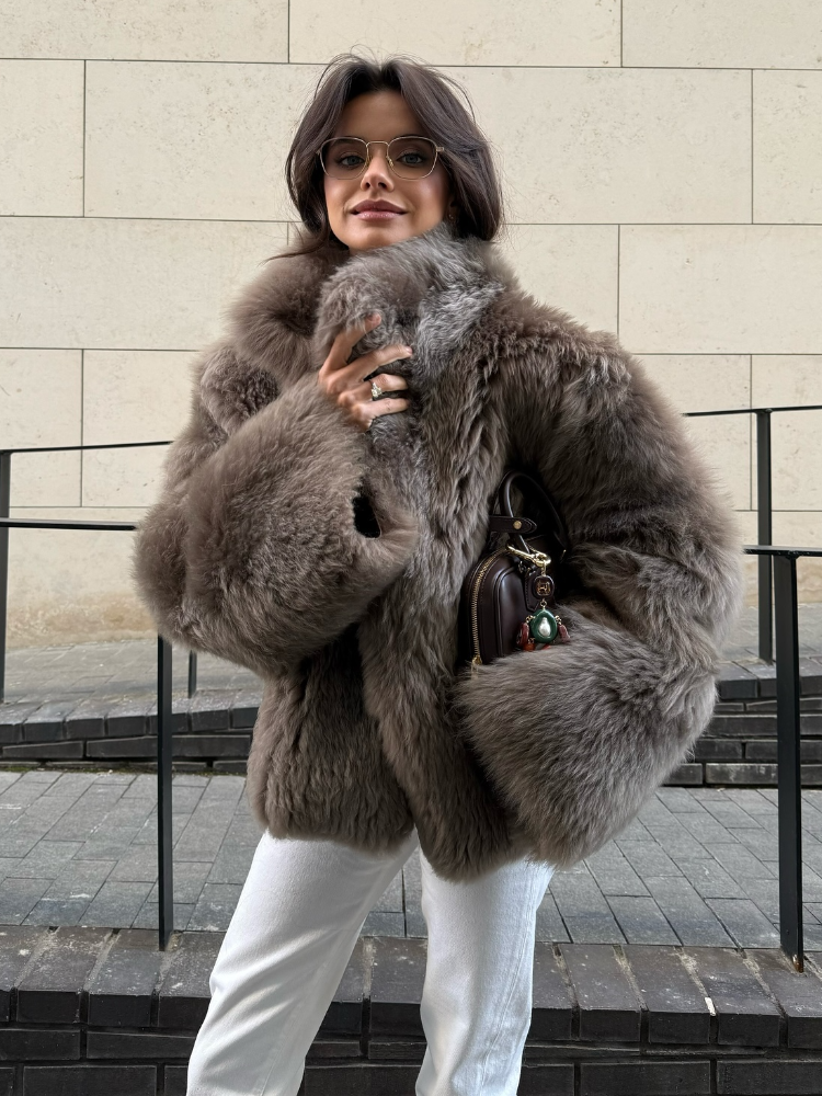 Chic Women's Furry Coat, Loose Fit with Stand Up Collar, Thick Warm Winter Outerwear, Solid Color Fashion
