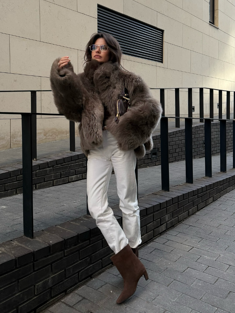 Chic Women's Furry Coat, Loose Fit with Stand Up Collar, Thick Warm Winter Outerwear, Solid Color Fashion
