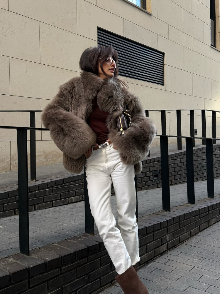 Chic Women's Furry Coat, Loose Fit with Stand Up Collar, Thick Warm Winter Outerwear, Solid Color Fashion