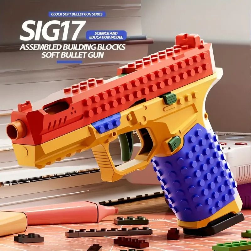 STEM Building Block Gun  Automatic Ejection Soft Bullet Toy  DIY Construction Set For Kids  Teens 1