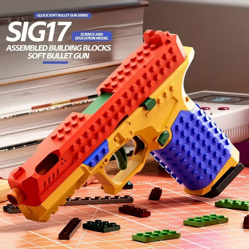 STEM Building Block Gun  Automatic Ejection Soft Bullet Toy  DIY Construction Set For Kids  Teens 5