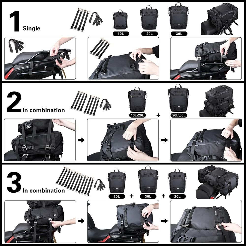 Motorcycle Waterproof Side Bag  Rear Seat Luggage 10L  20L  30L 4