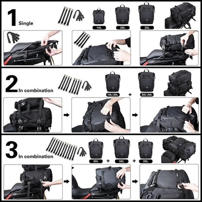 Motorcycle Waterproof Side Bag  Rear Seat Luggage 10L  20L  30L 4