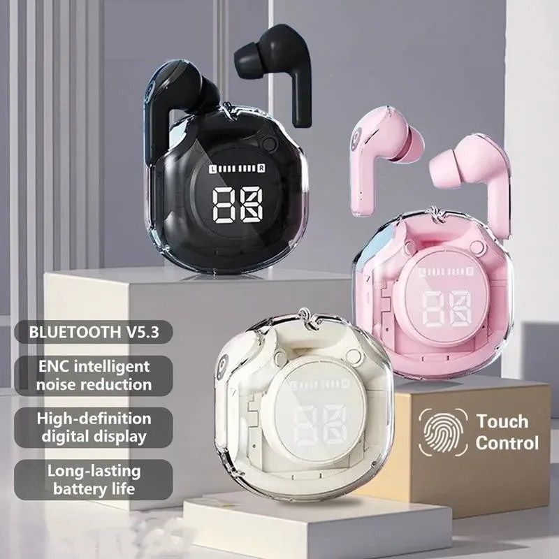 Transparent Bluetooth Earbuds with LED Display