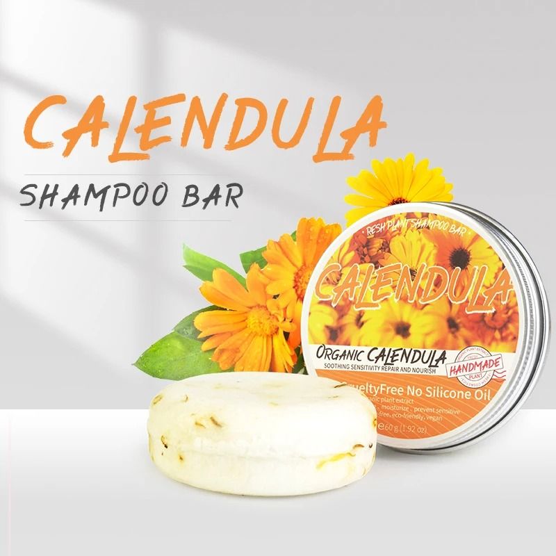 Calendula Plant Shampoo Soap Bar Silicone Free Deep Cleansing Hair Care