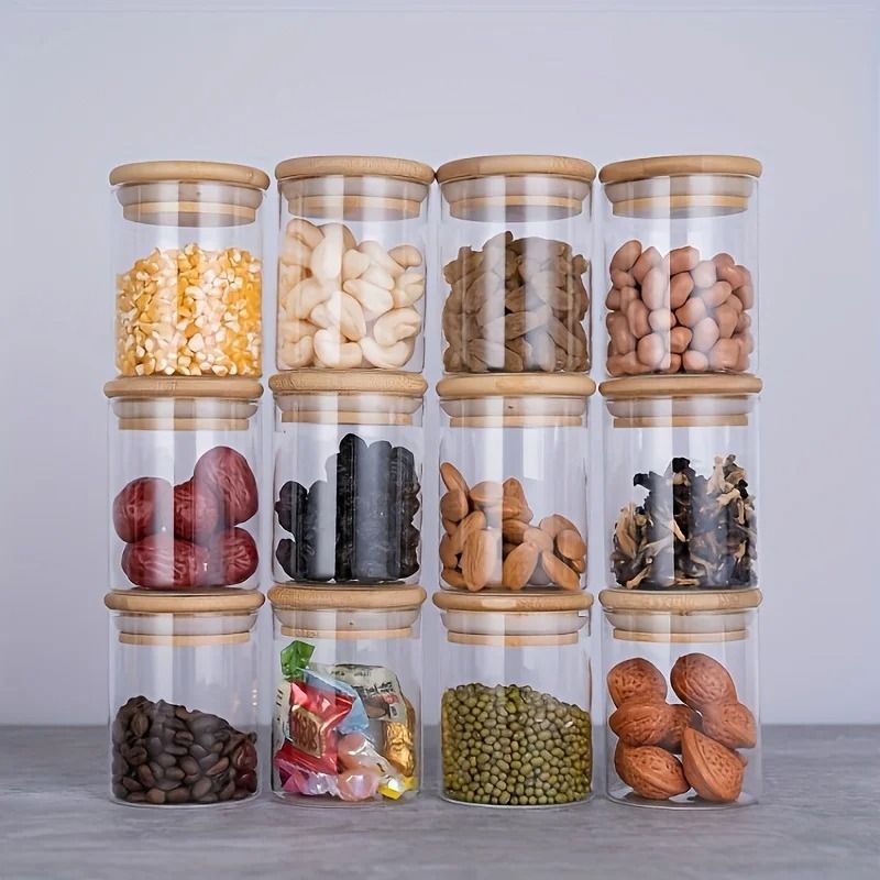 12 Piece Glass Spice Jars With Bamboo Lids And Labels Airtight 8oz Seasoning Containers For Kitchen 1