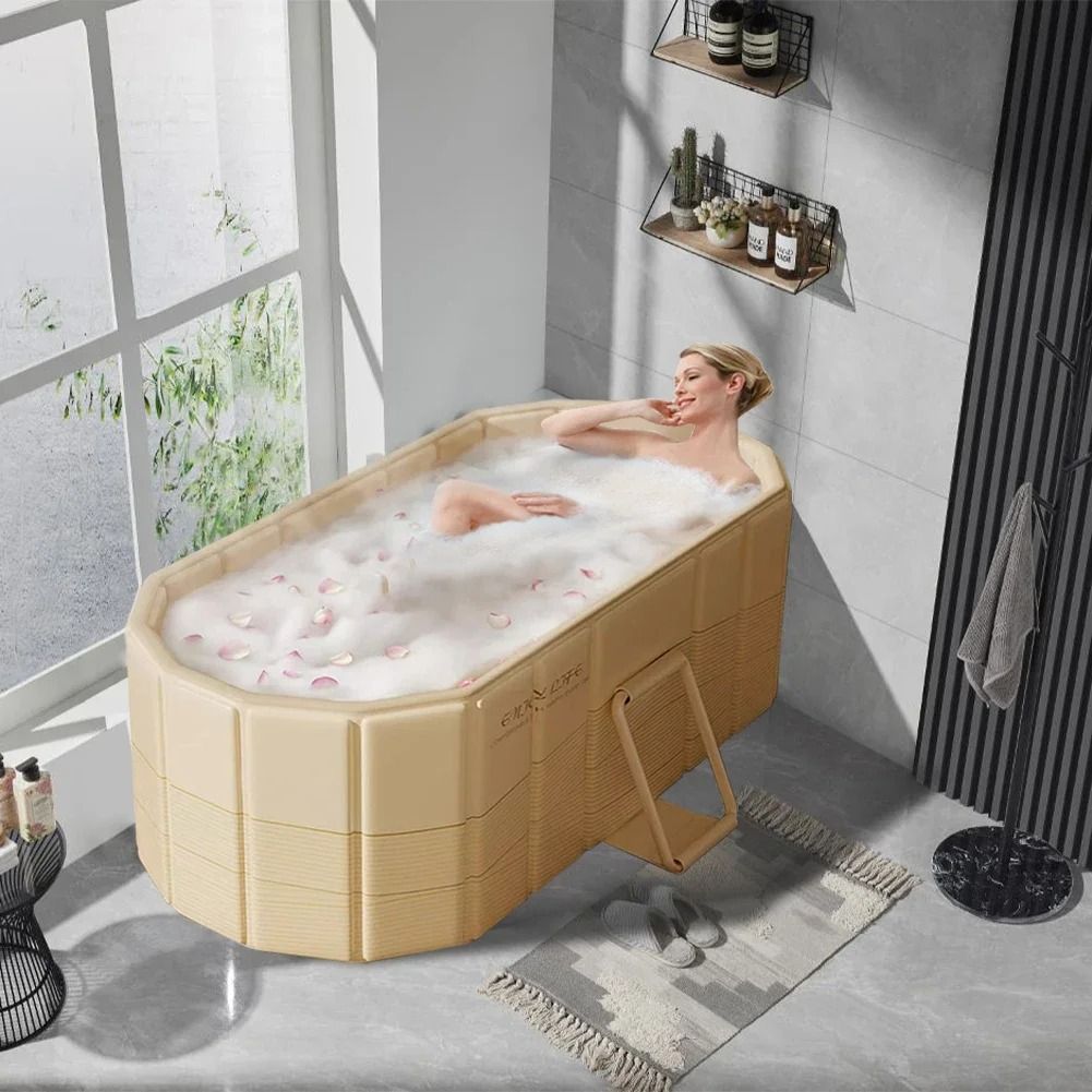 Foldable Portable Hot Tub Collapsible Ice Bath Tub With Dual Drainage Design For Home Cold And Hot  2