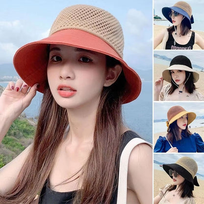 Summer Women's UV Protection Bucket Hat – Foldable Wide Brim Sun Hat with Ponytail Hole for Outdoor Adventures