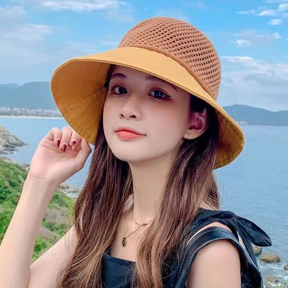 Summer Womens UV Protection Bucket Hat  Foldable Wide Brim Sun Hat With Ponytail Hole For Outdoor A 2