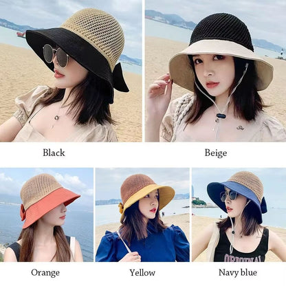 Summer Womens UV Protection Bucket Hat  Foldable Wide Brim Sun Hat With Ponytail Hole For Outdoor A 3