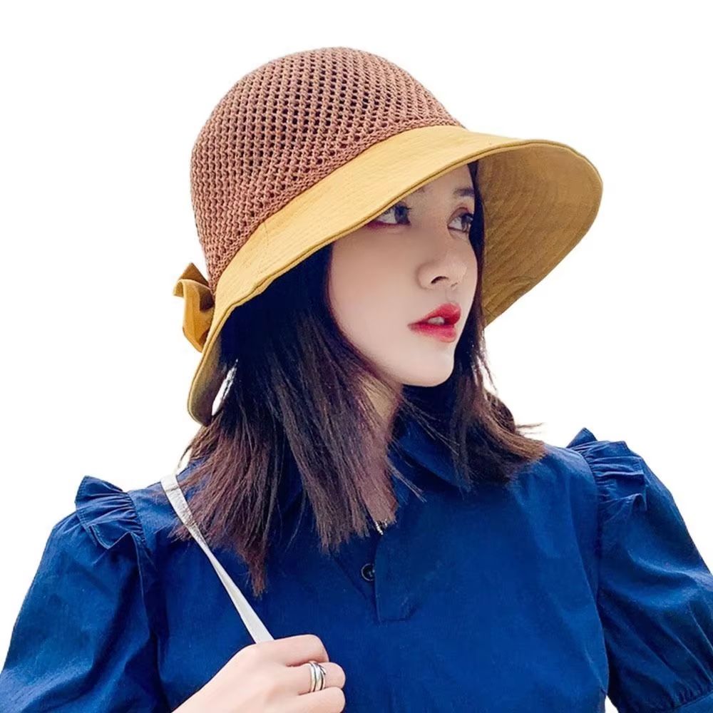 Summer Womens UV Protection Bucket Hat  Foldable Wide Brim Sun Hat With Ponytail Hole For Outdoor A 9