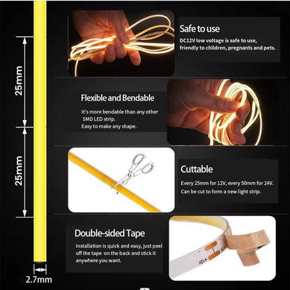 LumiFlex 12V COB LED Strip Lights  Ultra Slim 27mm HighBrightness MultiColor Tape For Room  Decorat 4
