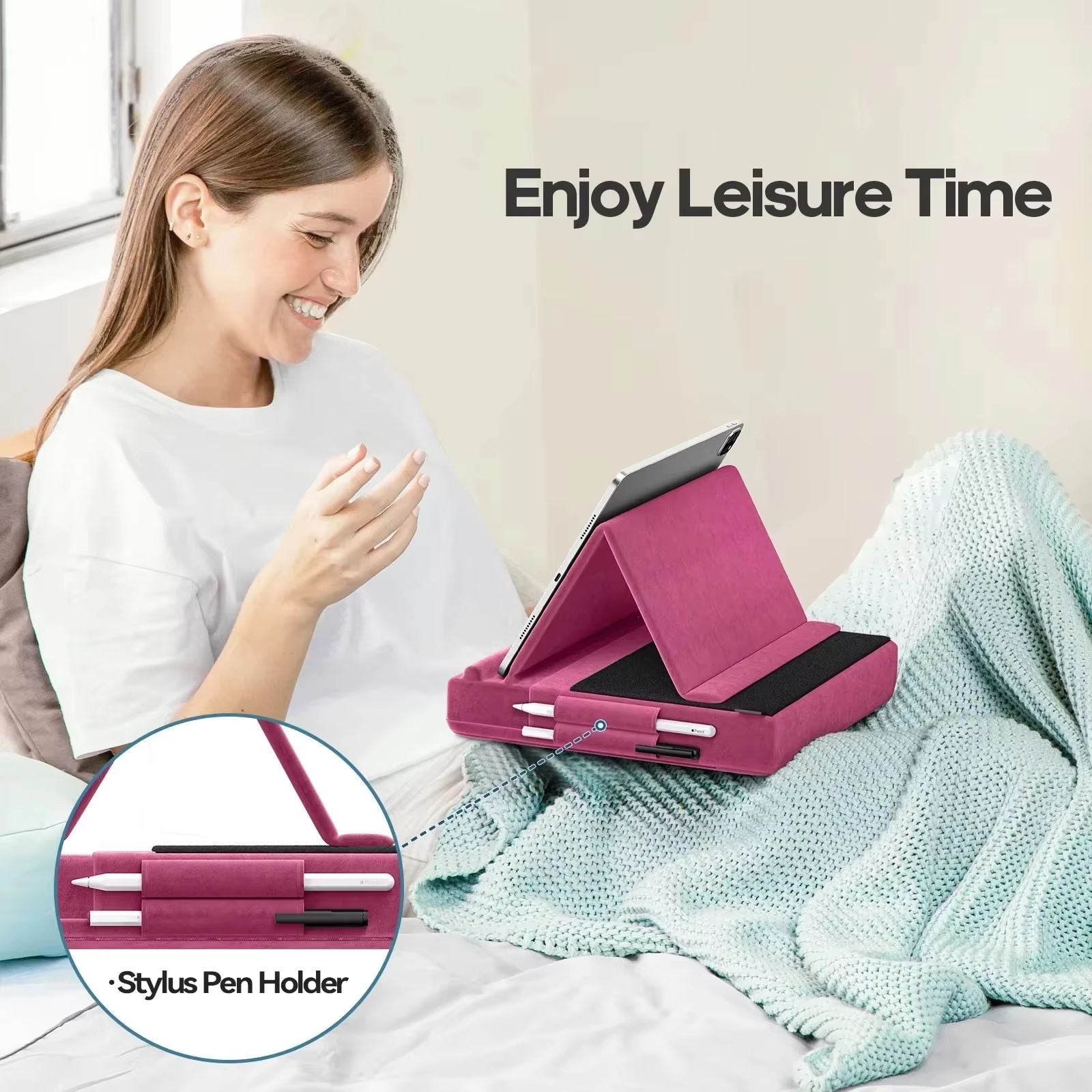 ComfyView Upgraded Tablet Pillow Stand  MultiAngle IPad Holder With Stylus Dock For Lap Bed  Desk 1
