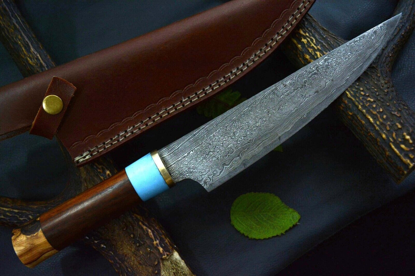 Custom Handmade Damascus Steel Chef Knife  13 Kitchen Knife With Walnut  Olive Wood Handle 3