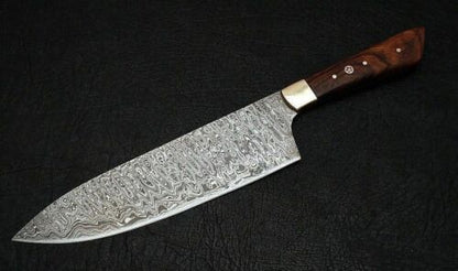 Damascus Handmade Kitchen Chef Knife Rose Wood Handle With Sheath