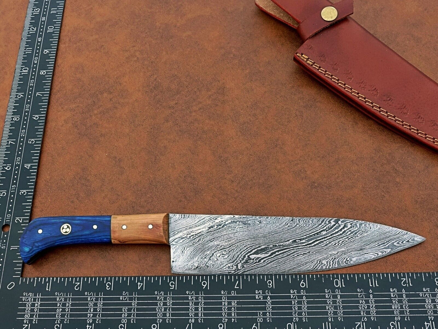 Custom Forged Damascus Chef Knife  12 Kitchen Knife With Leather Sheath 1