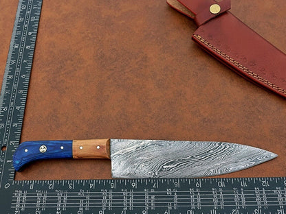 Custom Forged Damascus Chef Knife  12 Kitchen Knife With Leather Sheath 1
