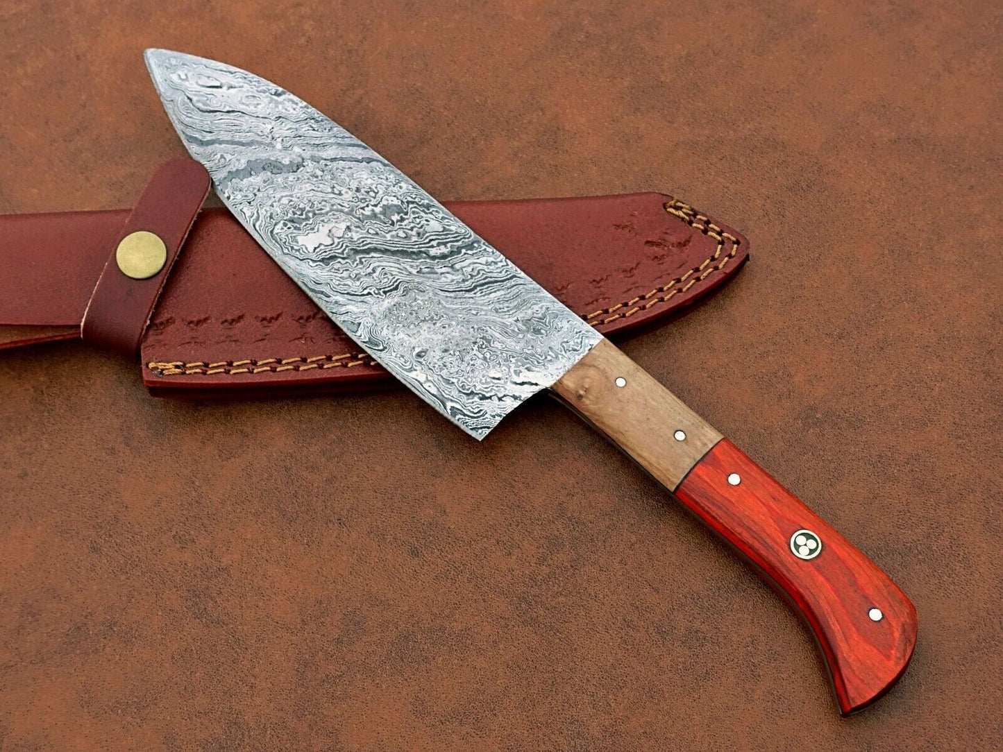 Professional Handmade Damascus Chef Knife  Sharp Blade With Elegant Wooden Handle 2
