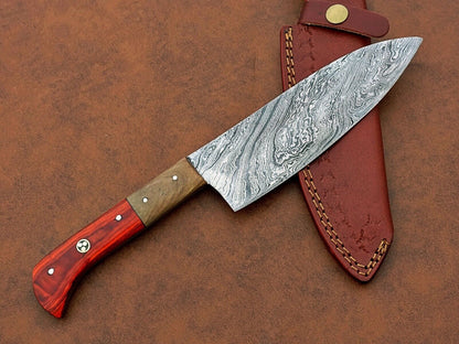 Professional Handmade Damascus Chef Knife  Sharp Blade With Elegant Wooden Handle 3