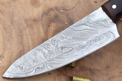 Handcrafted Damascus Steel Kitchen Knife  Rosewood Handle  Sheath Included 2