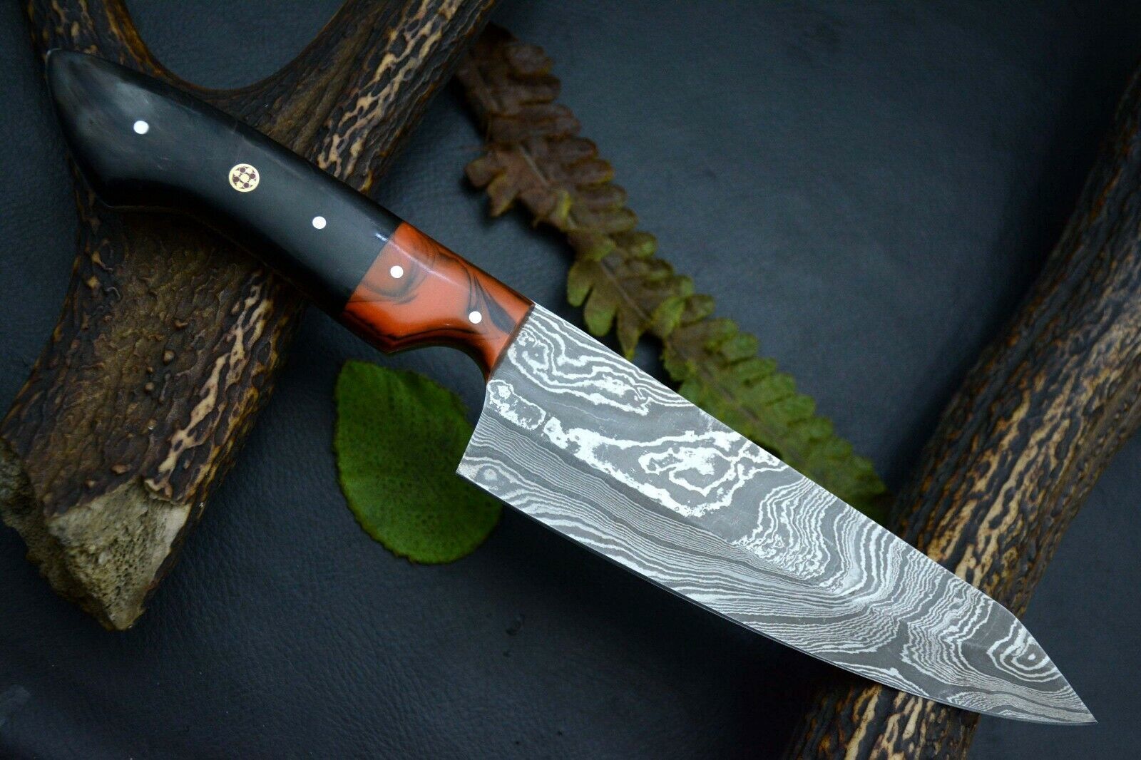 Custom Handmade Damascus Steel Chef Knife  11 Kitchen Knife With Resin  Horn Handle 2