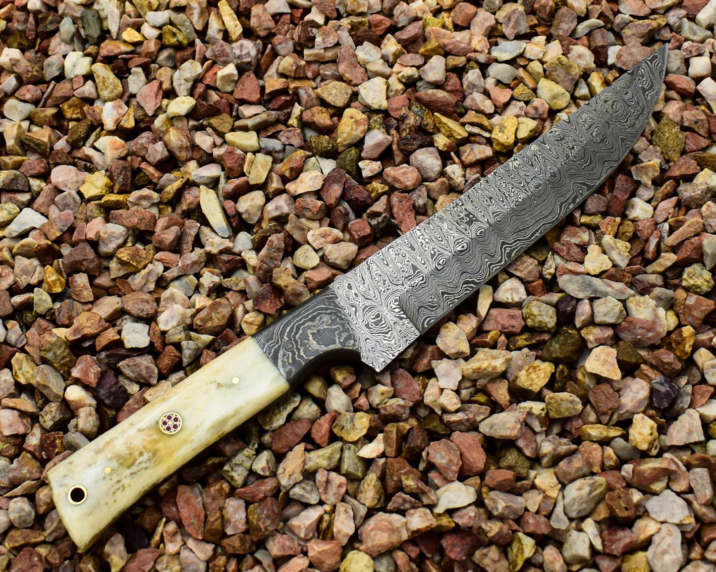 Premium Handmade Damascus Steel Hunting Knife  12 Full Tang Knife With Burnt Camel Bone Handle  She 1
